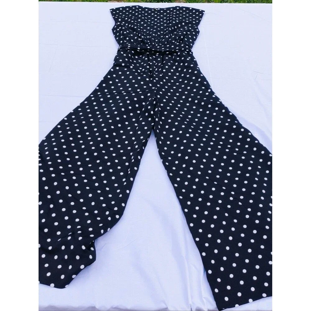 Kate Spade Lia Dot Black and White Polka Dot Wide Leg Jumpsuit - Size 0